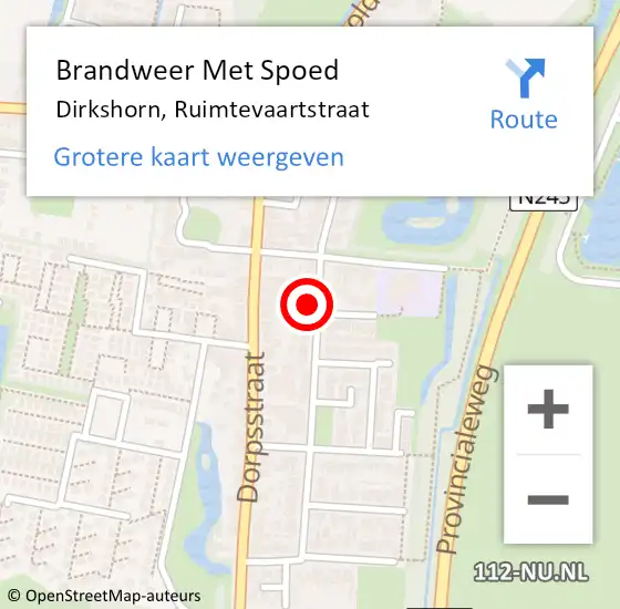 Locatie op kaart van de 112 melding: Brandweer Met Spoed Naar Dirkshorn, Ruimtevaartstraat op 15 mei 2017 19:55