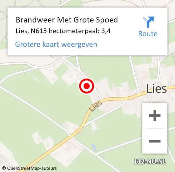 Locatie op kaart van de 112 melding: Brandweer Met Grote Spoed Naar Lies, N615 hectometerpaal: 3,4 op 20 januari 2014 15:40