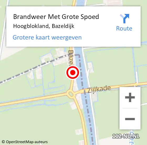 Locatie op kaart van de 112 melding: Brandweer Met Grote Spoed Naar Hoogblokland, Bazeldijk op 15 mei 2017 20:22