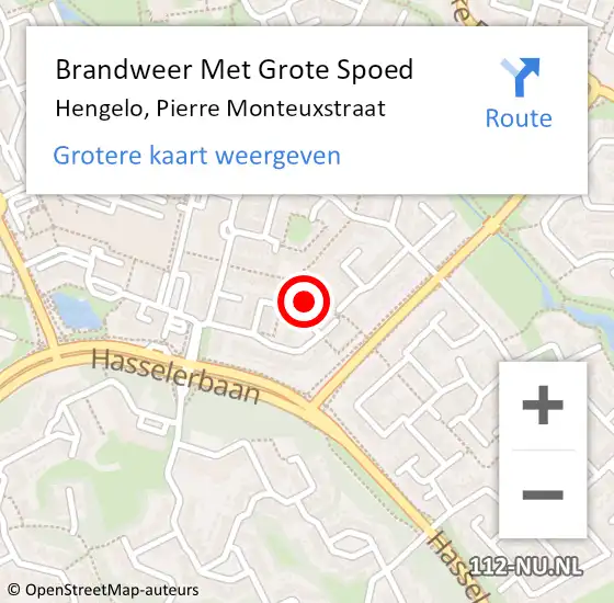 Locatie op kaart van de 112 melding: Brandweer Met Grote Spoed Naar Hengelo, Pierre Monteuxstraat op 15 mei 2017 22:40