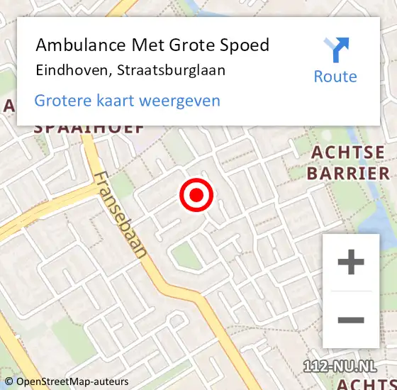 Locatie op kaart van de 112 melding: Ambulance Met Grote Spoed Naar Eindhoven, Straatsburglaan op 15 mei 2017 22:43