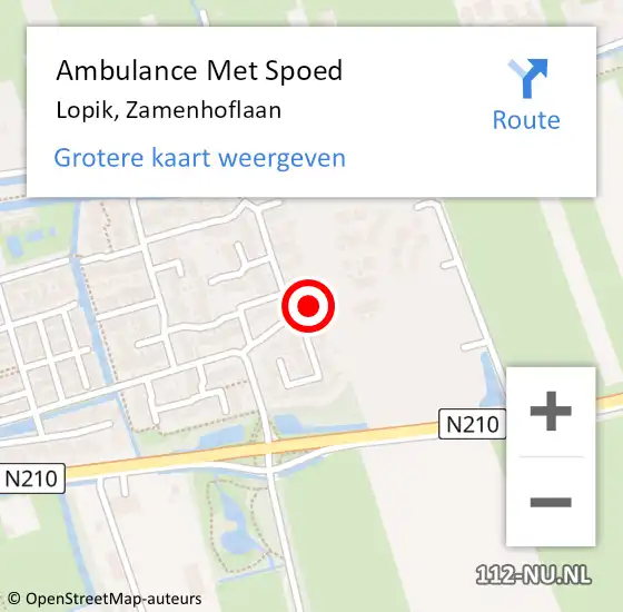 Locatie op kaart van de 112 melding: Ambulance Met Spoed Naar Lopik, Zamenhoflaan op 16 mei 2017 00:25