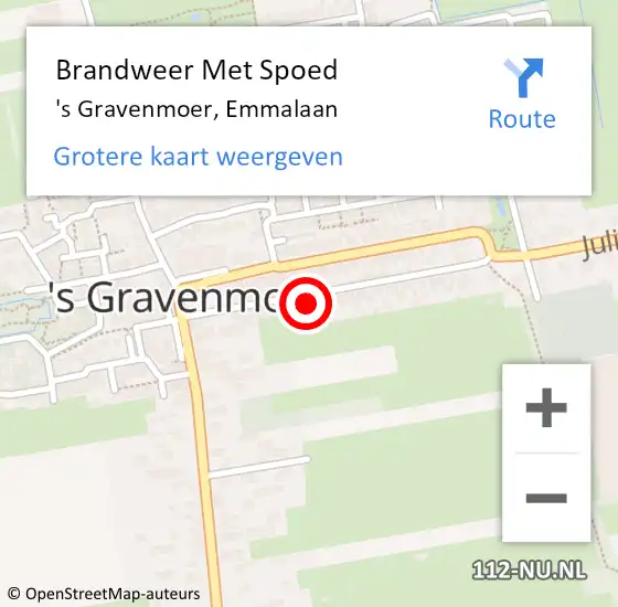 Locatie op kaart van de 112 melding: Brandweer Met Spoed Naar 's Gravenmoer, Emmalaan op 16 mei 2017 03:26