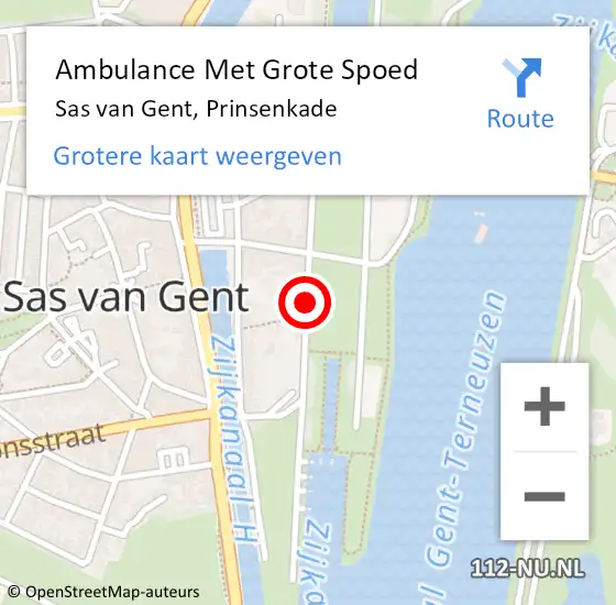 Locatie op kaart van de 112 melding: Ambulance Met Grote Spoed Naar Sas van Gent, Prinsenkade op 16 mei 2017 04:44