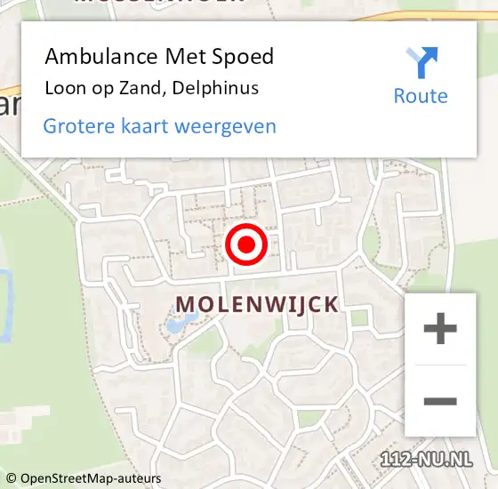 Locatie op kaart van de 112 melding: Ambulance Met Spoed Naar Loon op Zand, Delphinus op 16 mei 2017 07:24