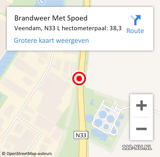 Locatie op kaart van de 112 melding: Brandweer Met Spoed Naar Veendam, N33 L hectometerpaal: 38,3 op 16 mei 2017 07:54