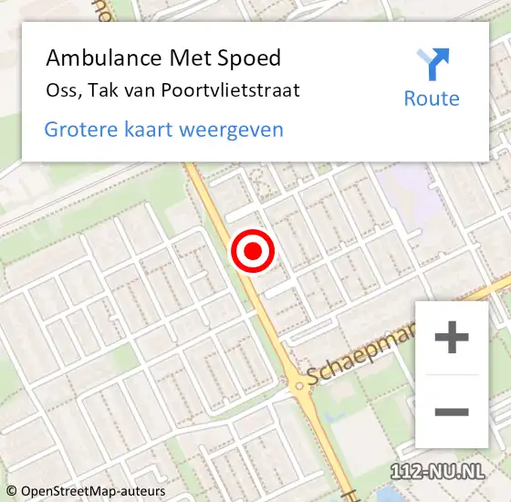 Locatie op kaart van de 112 melding: Ambulance Met Spoed Naar Oss, Tak Van Poortvlietstraat op 16 mei 2017 08:23