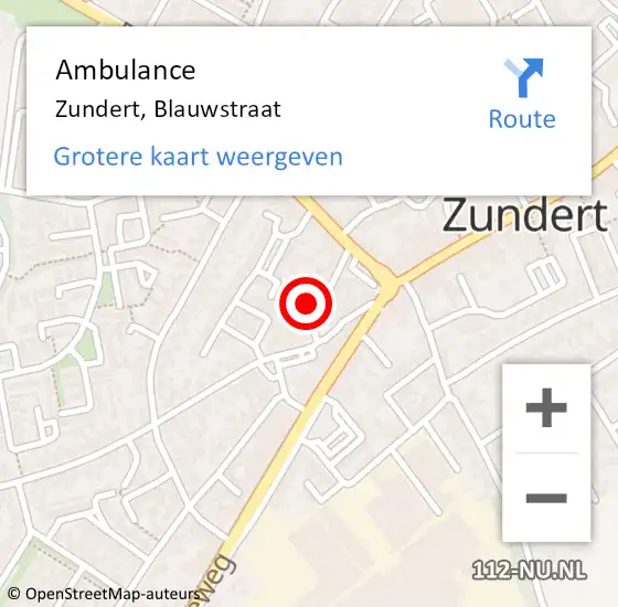 Locatie op kaart van de 112 melding: Ambulance Zundert, Blauwstraat op 16 mei 2017 09:21