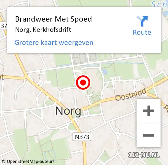 Locatie op kaart van de 112 melding: Brandweer Met Spoed Naar Norg, Kerkhofsdrift op 16 mei 2017 10:44