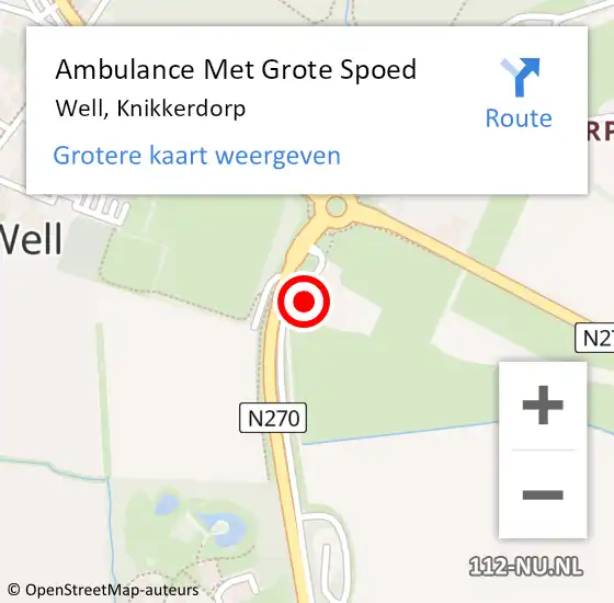 Locatie op kaart van de 112 melding: Ambulance Met Grote Spoed Naar Well, Knikkerdorp op 16 mei 2017 11:53