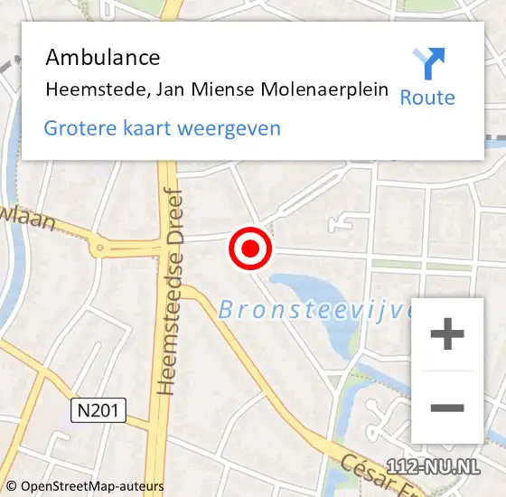 Locatie op kaart van de 112 melding: Ambulance Heemstede, Jan Miense Molenaerplein op 16 mei 2017 12:44