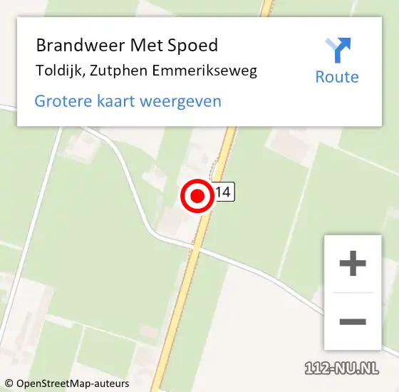 Locatie op kaart van de 112 melding: Brandweer Met Spoed Naar Toldijk, Zutphen Emmerikseweg op 16 mei 2017 12:55