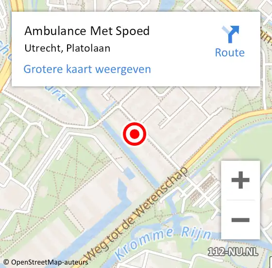 Locatie op kaart van de 112 melding: Ambulance Met Spoed Naar Utrecht, Platolaan op 16 mei 2017 12:55