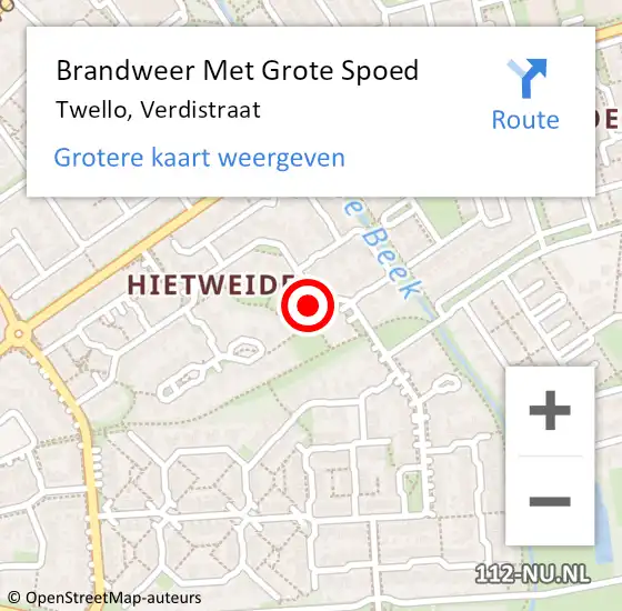 Locatie op kaart van de 112 melding: Brandweer Met Grote Spoed Naar Twello, Verdistraat op 16 mei 2017 12:56