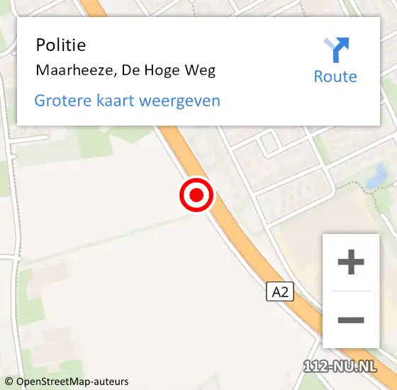 Locatie op kaart van de 112 melding: Politie Maarheeze, De Hoge Weg op 16 mei 2017 13:08