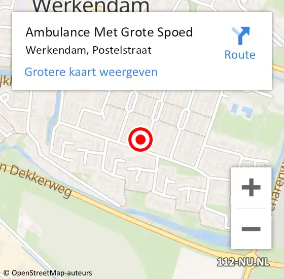 Locatie op kaart van de 112 melding: Ambulance Met Grote Spoed Naar Werkendam, Postelstraat op 16 mei 2017 13:10