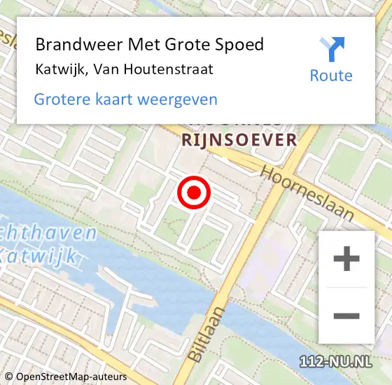 Locatie op kaart van de 112 melding: Brandweer Met Grote Spoed Naar Katwijk, Van Houtenstraat op 16 mei 2017 15:06