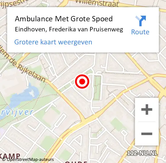 Locatie op kaart van de 112 melding: Ambulance Met Grote Spoed Naar Eindhoven, Frederika van Pruisenweg op 16 mei 2017 15:51