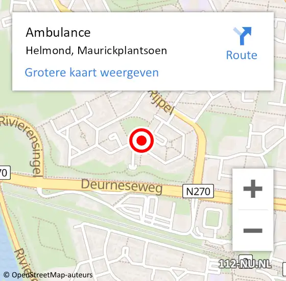 Locatie op kaart van de 112 melding: Ambulance Helmond, Maurickplantsoen op 16 mei 2017 16:25