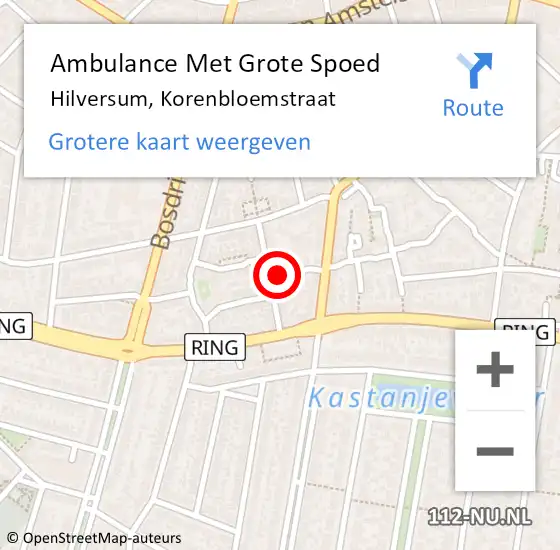 Locatie op kaart van de 112 melding: Ambulance Met Grote Spoed Naar Hilversum, Korenbloemstraat op 16 mei 2017 16:26