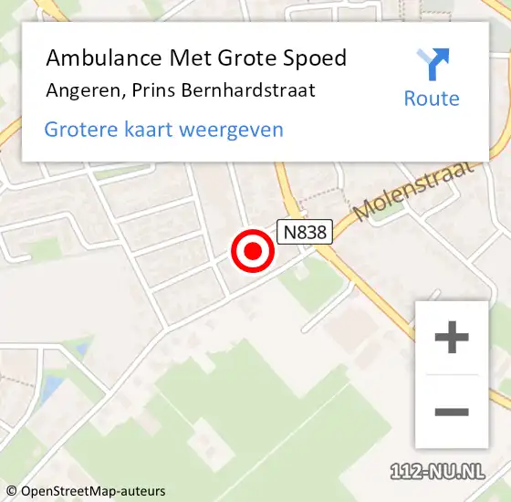 Locatie op kaart van de 112 melding: Ambulance Met Grote Spoed Naar Angeren, Prins Bernhardstraat op 16 mei 2017 16:46