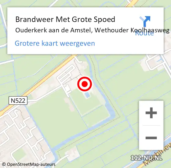 Locatie op kaart van de 112 melding: Brandweer Met Grote Spoed Naar Ouderkerk aan de Amstel, Wethouder Koolhaasweg op 16 mei 2017 16:57