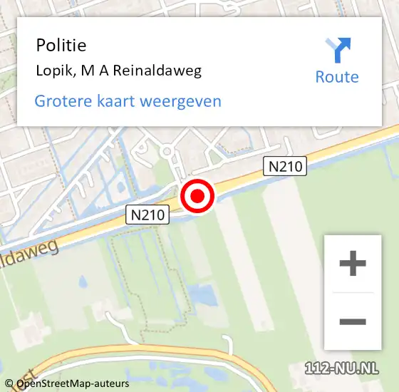 Locatie op kaart van de 112 melding: Politie Lopik, M A Reinaldaweg op 16 mei 2017 18:20