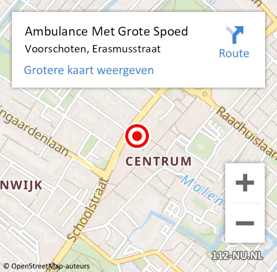 Locatie op kaart van de 112 melding: Ambulance Met Grote Spoed Naar Voorschoten, Erasmusstraat op 16 mei 2017 18:55