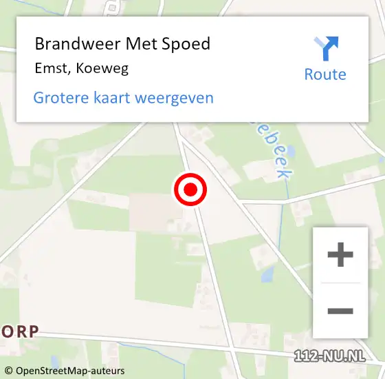 Locatie op kaart van de 112 melding: Brandweer Met Spoed Naar Emst, Koeweg op 16 mei 2017 18:57