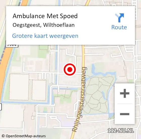 Locatie op kaart van de 112 melding: Ambulance Met Spoed Naar Oegstgeest, Wilthoeflaan op 16 mei 2017 20:06