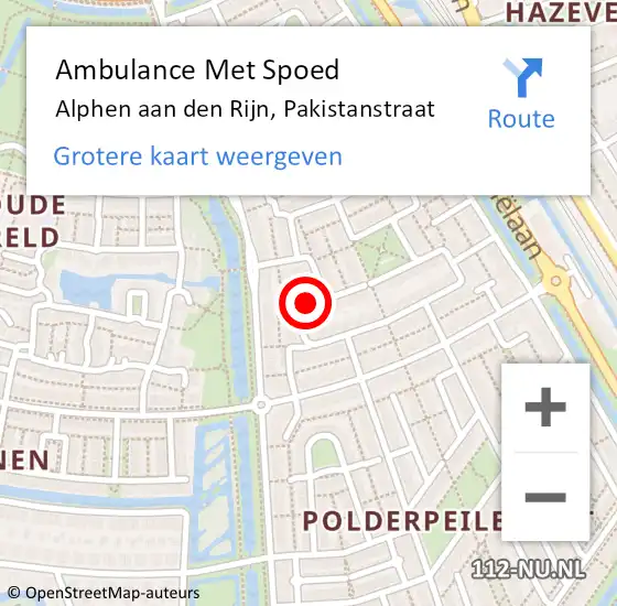 Locatie op kaart van de 112 melding: Ambulance Met Spoed Naar Alphen aan den Rijn, Pakistanstraat op 16 mei 2017 20:12