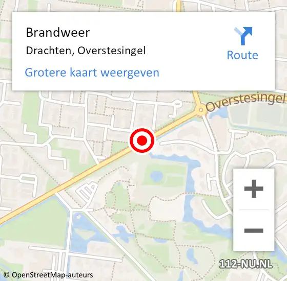 Locatie op kaart van de 112 melding: Brandweer Drachten, Overstesingel op 16 mei 2017 20:15