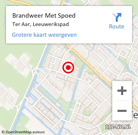 Locatie op kaart van de 112 melding: Brandweer Met Spoed Naar Ter Aar, Leeuwerikspad op 20 januari 2014 17:49