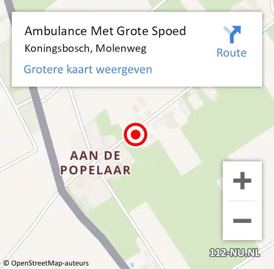 Locatie op kaart van de 112 melding: Ambulance Met Grote Spoed Naar Koningsbosch, Molenweg op 16 mei 2017 22:44