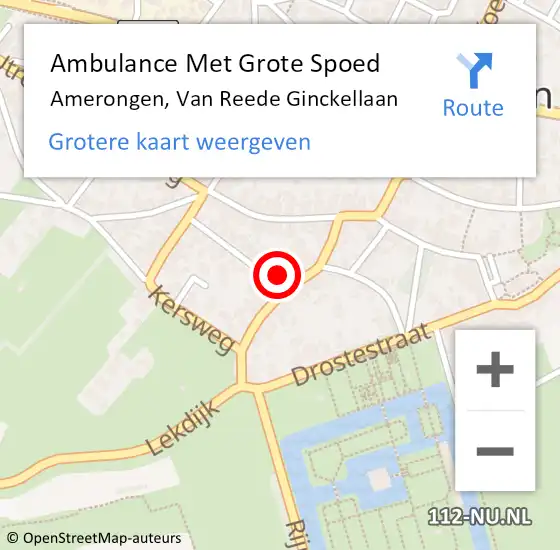 Locatie op kaart van de 112 melding: Ambulance Met Grote Spoed Naar Amerongen, Van Reede Ginckellaan op 17 mei 2017 00:20