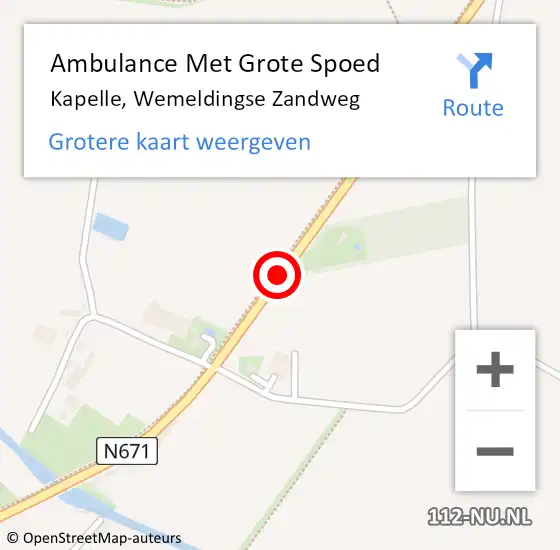 Locatie op kaart van de 112 melding: Ambulance Met Grote Spoed Naar Kapelle, Wemeldingse Zandweg op 17 mei 2017 00:34