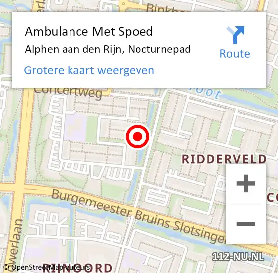 Locatie op kaart van de 112 melding: Ambulance Met Spoed Naar Alphen aan den Rijn, Nocturnepad op 17 mei 2017 00:41