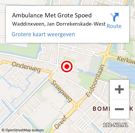 Locatie op kaart van de 112 melding: Ambulance Met Grote Spoed Naar Waddinxveen, Jan Dorrekenskade-West op 17 mei 2017 05:00