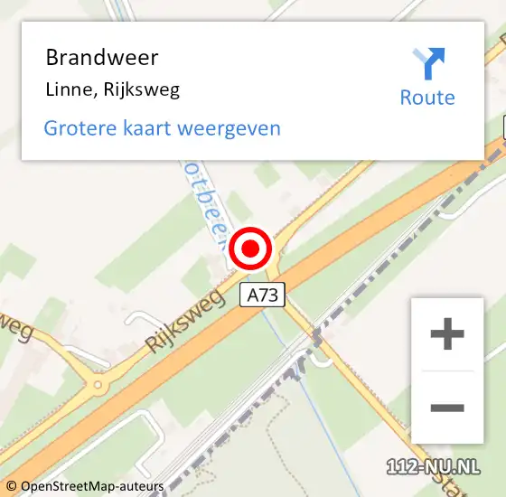 Locatie op kaart van de 112 melding: Brandweer Linne, Rijksweg op 17 mei 2017 08:15