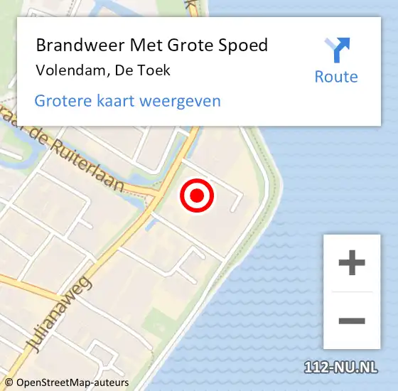 Locatie op kaart van de 112 melding: Brandweer Met Grote Spoed Naar Volendam, De Toek op 17 mei 2017 09:58