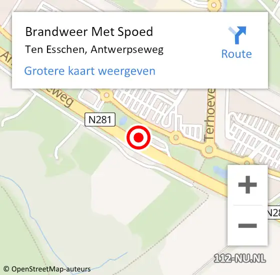 Locatie op kaart van de 112 melding: Brandweer Met Spoed Naar Ten Esschen, Antwerpseweg op 17 mei 2017 10:39