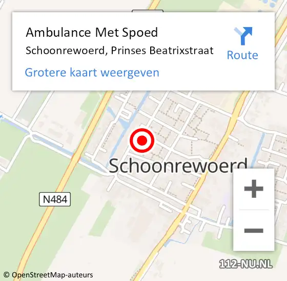 Locatie op kaart van de 112 melding: Ambulance Met Spoed Naar Schoonrewoerd, Prinses Beatrixstraat op 17 mei 2017 10:40