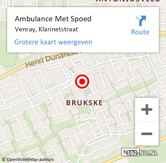 Locatie op kaart van de 112 melding: Ambulance Met Spoed Naar Venray, Klarinetstraat op 17 mei 2017 10:41