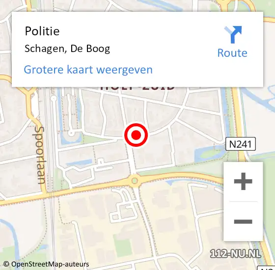 Locatie op kaart van de 112 melding: Politie Schagen, De Boog op 17 mei 2017 11:02