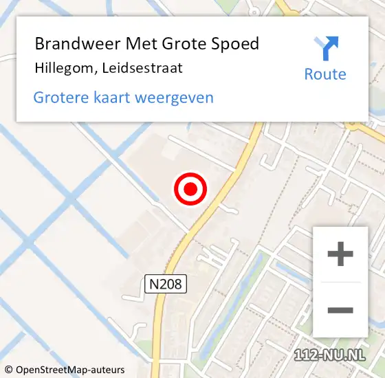 Locatie op kaart van de 112 melding: Brandweer Met Grote Spoed Naar Hillegom, Leidsestraat op 17 mei 2017 11:11