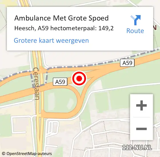 Locatie op kaart van de 112 melding: Ambulance Met Grote Spoed Naar Heesch, A59 hectometerpaal: 149,2 op 19 september 2013 21:33