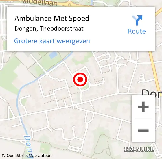 Locatie op kaart van de 112 melding: Ambulance Met Spoed Naar Dongen, Theodoorstraat op 17 mei 2017 13:40