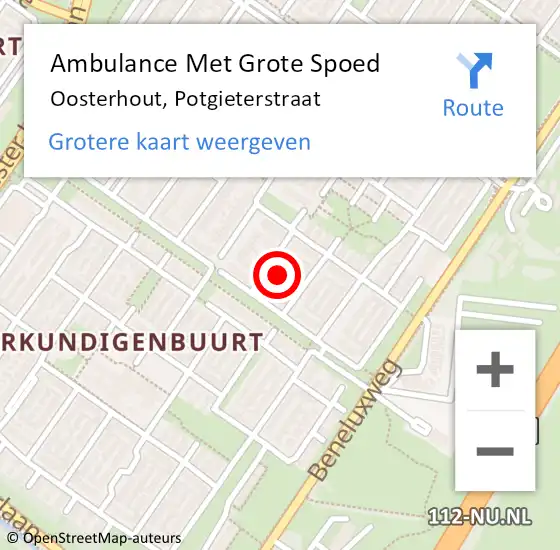 Locatie op kaart van de 112 melding: Ambulance Met Grote Spoed Naar Oosterhout, Potgieterstraat op 17 mei 2017 14:01