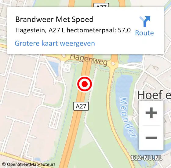 Locatie op kaart van de 112 melding: Brandweer Met Spoed Naar Hagestein, A27 L hectometerpaal: 53,4 op 17 mei 2017 15:28