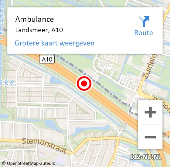 Locatie op kaart van de 112 melding: Ambulance Landsmeer, A10 op 17 mei 2017 15:30